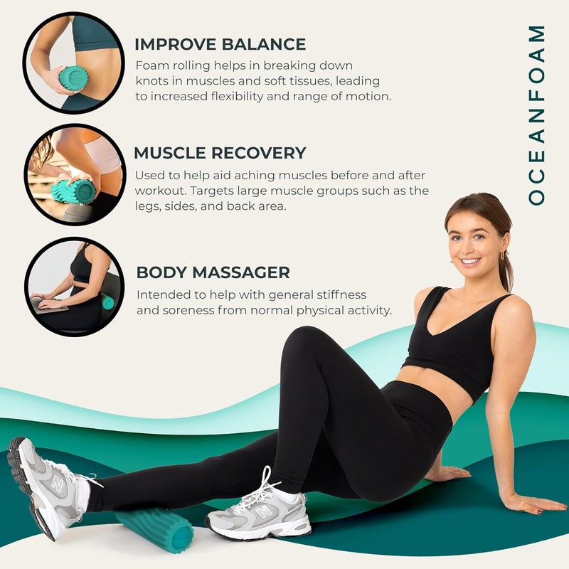 Oceanfoam Ripple Travel Foam Roller (11" x 3.35") Firm Mini Foam Roller for Physical Therapy, Deep Tissue Massage, Back Pain - High Density, Ergonomic Wave Textured - Yoga, Pilates, Exercise (Jade) - Image 5